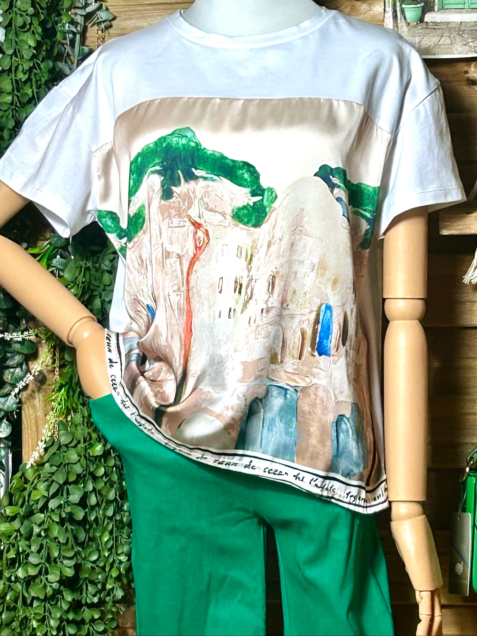 Camisa bimateria seda algodón paisaje